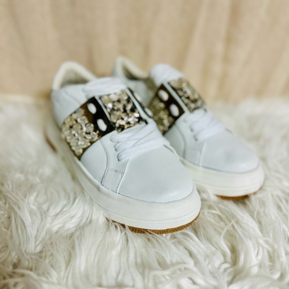 SAINT AIFRIC CRYSTAL WHITE LEATHER SNEAKERS - Picture 1 of 7